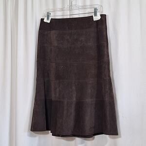 Jungal Suede Skirt Size 8 Brown Grey A-Line Midi Minimalist Boho Y2K 90s